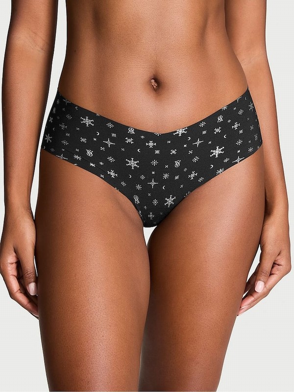 Black Victoria Secret Snowflakes Cheeky Underwear | SXQZE2174