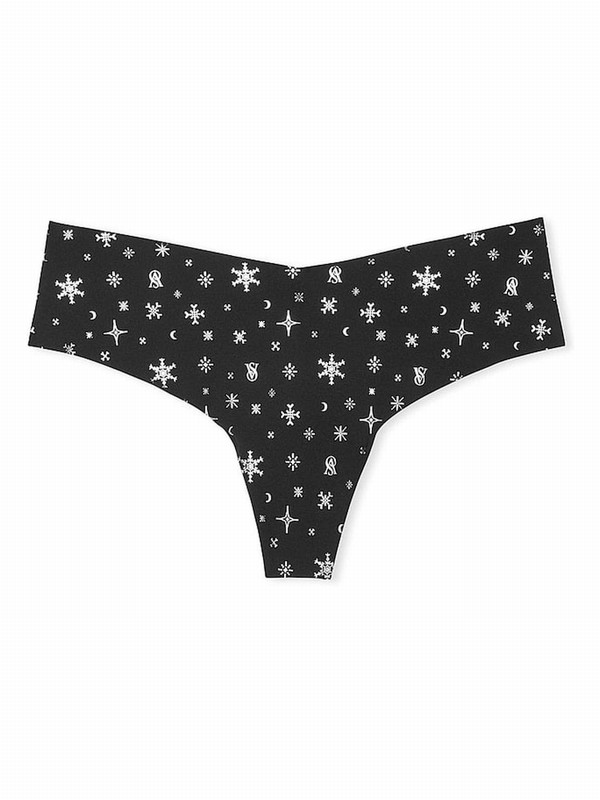 Black Victoria Secret Snowflakes Thong Underwear | ATORK1876