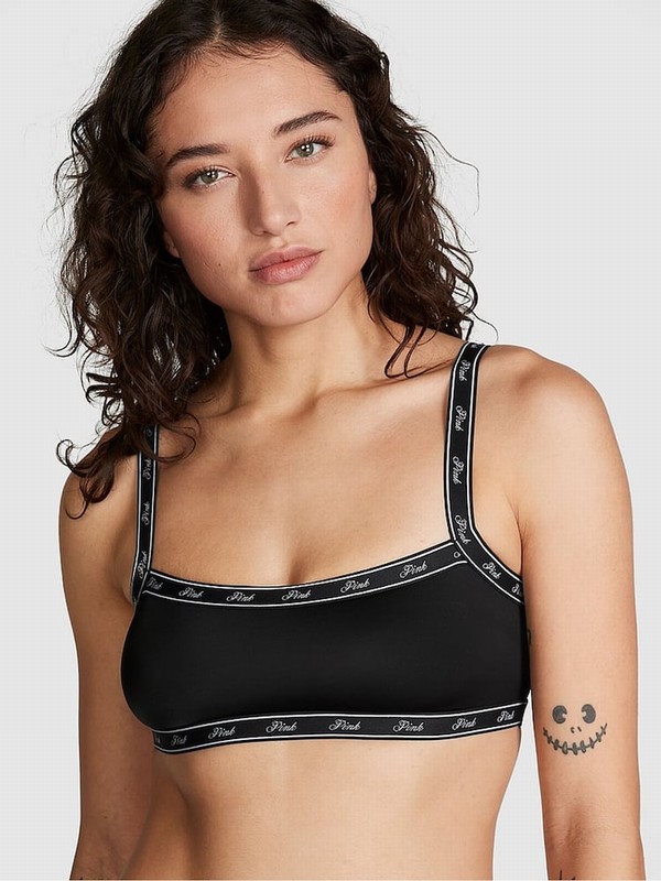 Black Victoria Secret Soft Stretch Logo Scooplette Bras | GMHZN5168