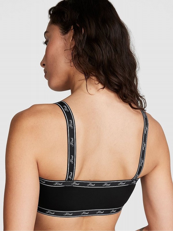 Black Victoria Secret Soft Stretch Logo Scooplette Bras | GMHZN5168