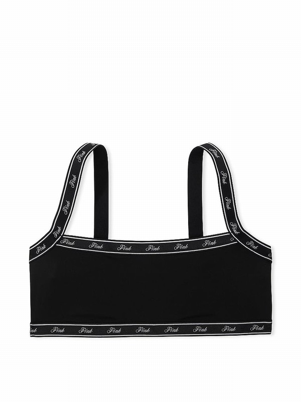 Black Victoria Secret Soft Stretch Logo Scooplette Bras | GMHZN5168