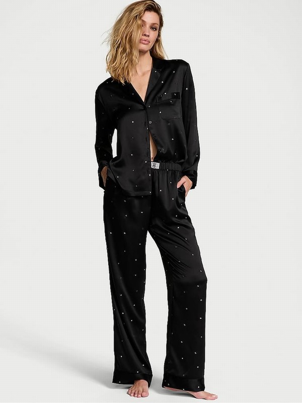 Black Victoria Secret Star Dew Drop Long Nightwear | TKNVO6473