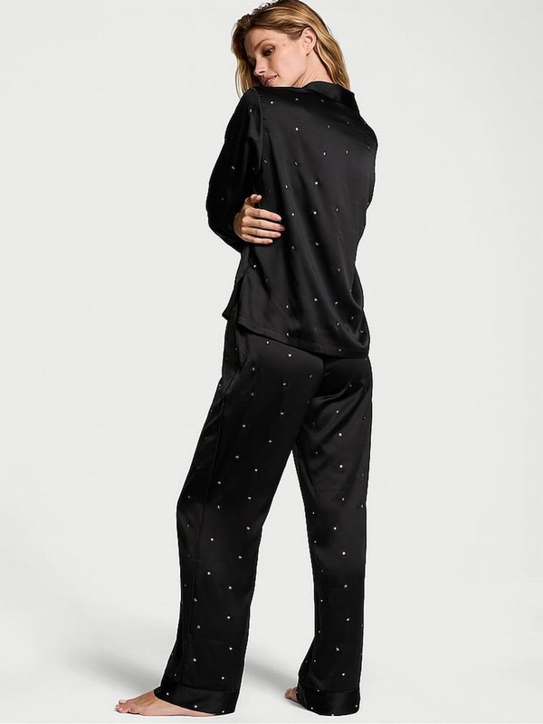 Black Victoria Secret Star Dew Drop Long Nightwear | TKNVO6473