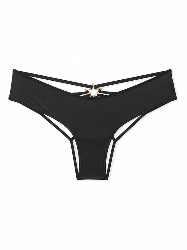 Black Victoria Secret Star Hardware Cheeky Open Back Underwear | NLEAR8531