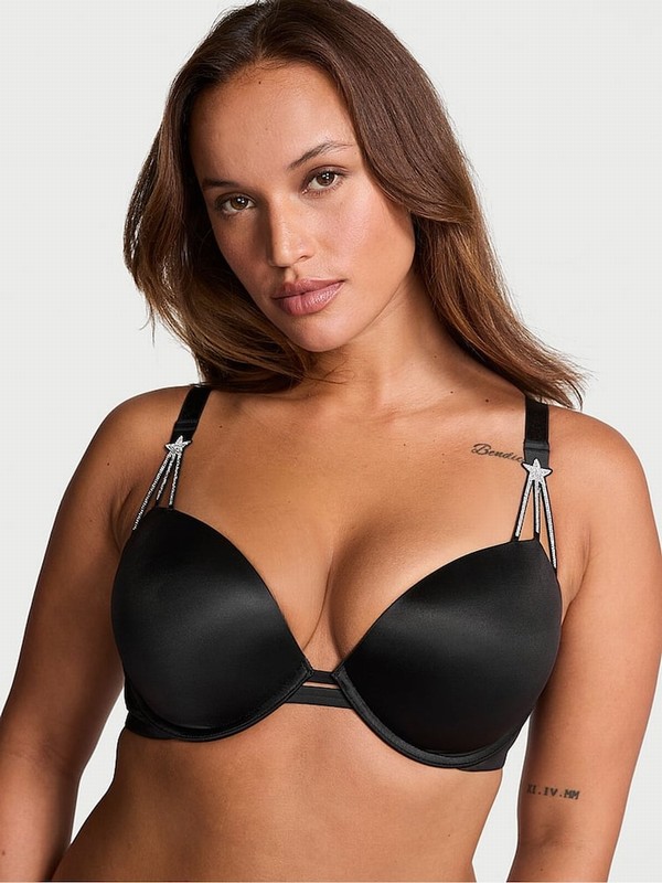Black Victoria Secret Star Shine Push Up Bras | JQARP8975