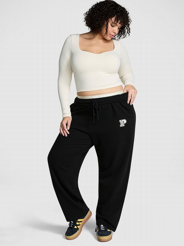 Black Victoria Secret Straight Leg Fleece Joggers | VPXHF7891