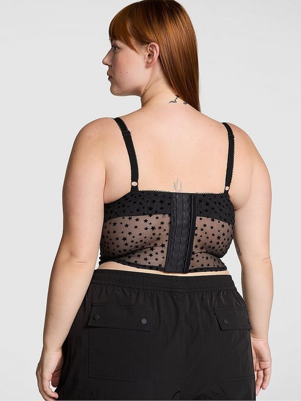 Black Victoria Secret The Wink Star Chaser Lace Corset Top Lingerie | UNAQJ1028