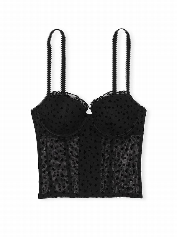 Black Victoria Secret The Wink Star Chaser Lace Corset Top Lingerie | UNAQJ1028