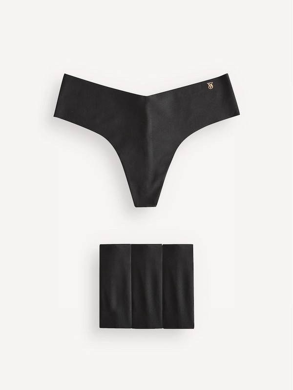 Black Victoria Secret Thong 4 Pack Underwear | UHORV3874