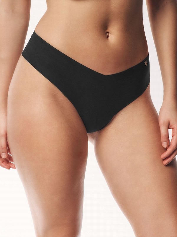 Black Victoria Secret Thong 4 Pack Underwear | UHORV3874
