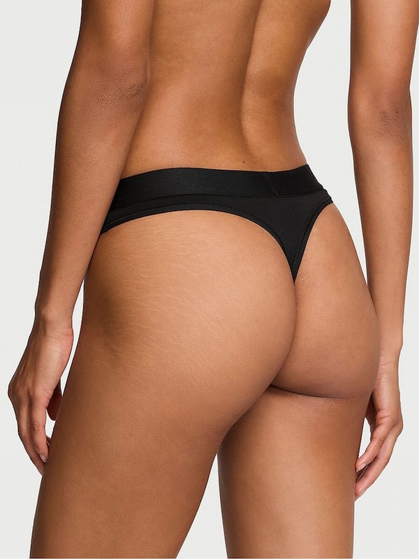 Black Victoria Secret Thong Logo Shine Patch Underwear | SPCFO6478
