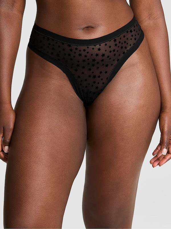 Black Victoria Secret Thong No Show Star Mesh Underwear | FZREH8491