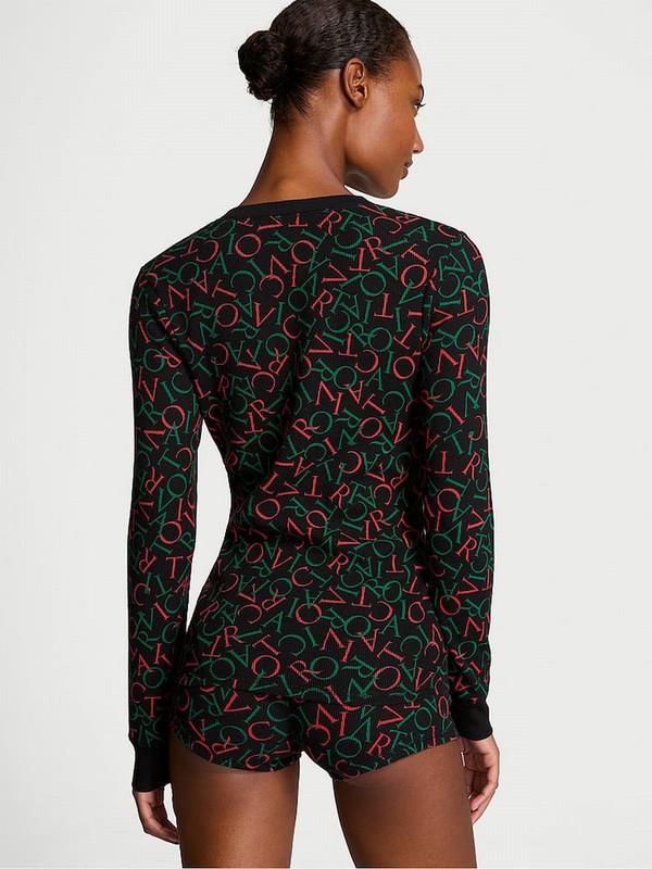 Black Victoria Secret Tossed Logo Thermal Nightwear | RGXWE1872