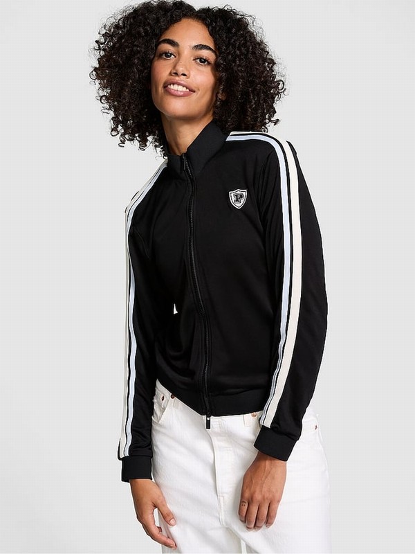 Black Victoria Secret Tracksuit Full Zip Jackets | XJHEB5346