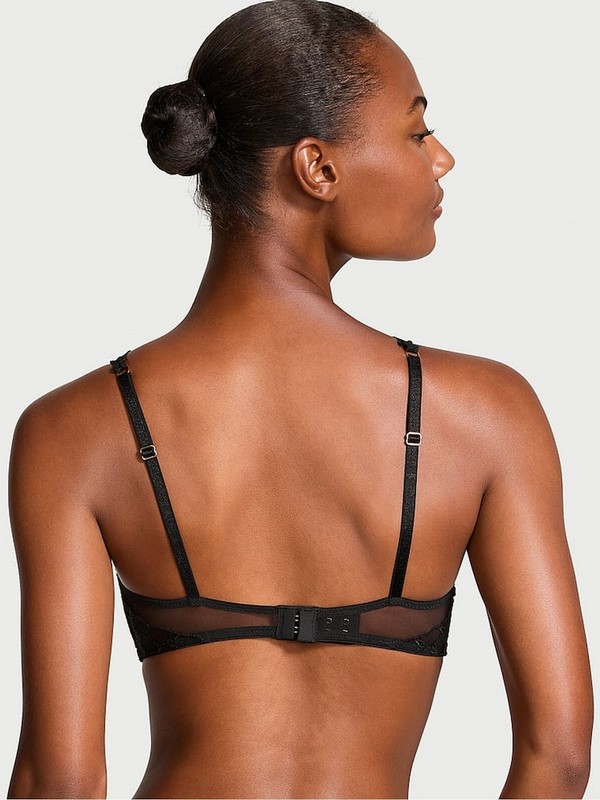 Black Victoria Secret Triangle Faux Leather Monogram Bras | QZDHG5278