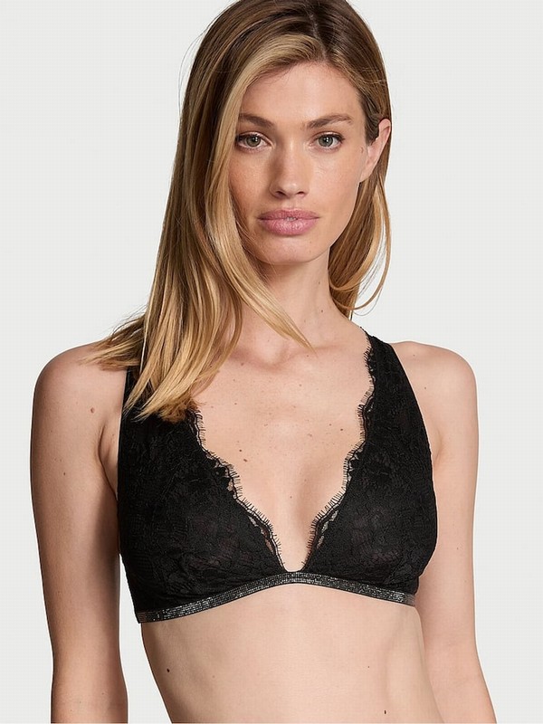 Black Victoria Secret Twinkle Lace Elongated Trianglelette Bras | KERAH0872