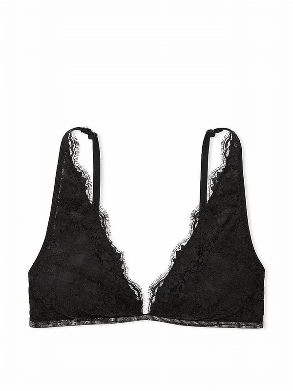 Black Victoria Secret Twinkle Lace Elongated Trianglelette Bras | KERAH0872