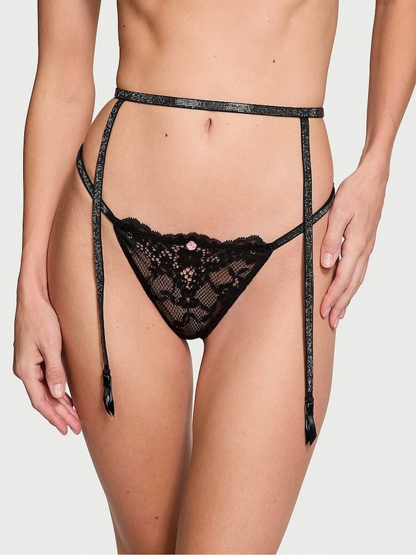 Black Victoria Secret Twinkle Shine Strap Suspenders Lingerie | ZCQNX0129