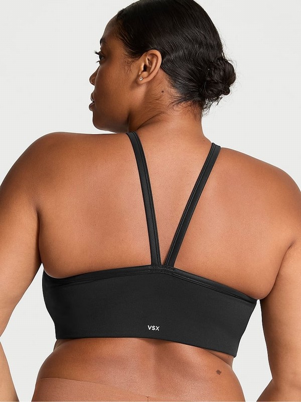 Black Victoria Secret VSX Activate™ Leather Mix Convertible Bandeau Sports Bra | TAKWR1348