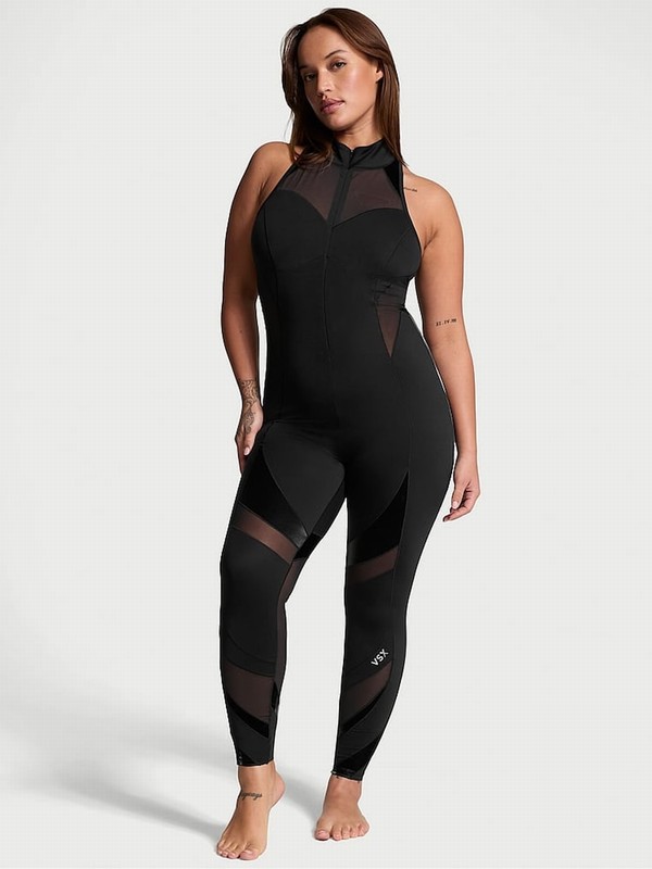 Black Victoria Secret VSX Activate™ Sheer Illusion Jumpsuit | VJONC3824