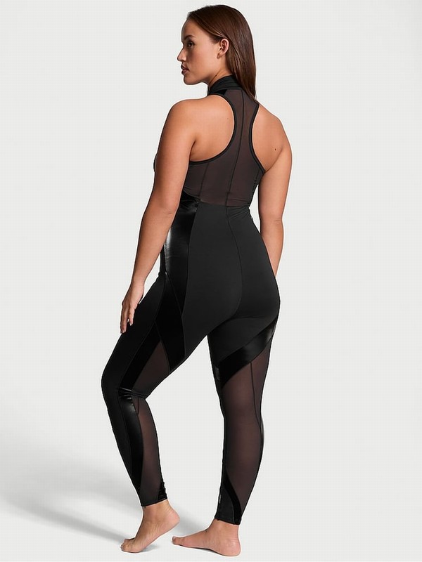 Black Victoria Secret VSX Activate™ Sheer Illusion Jumpsuit | VJONC3824