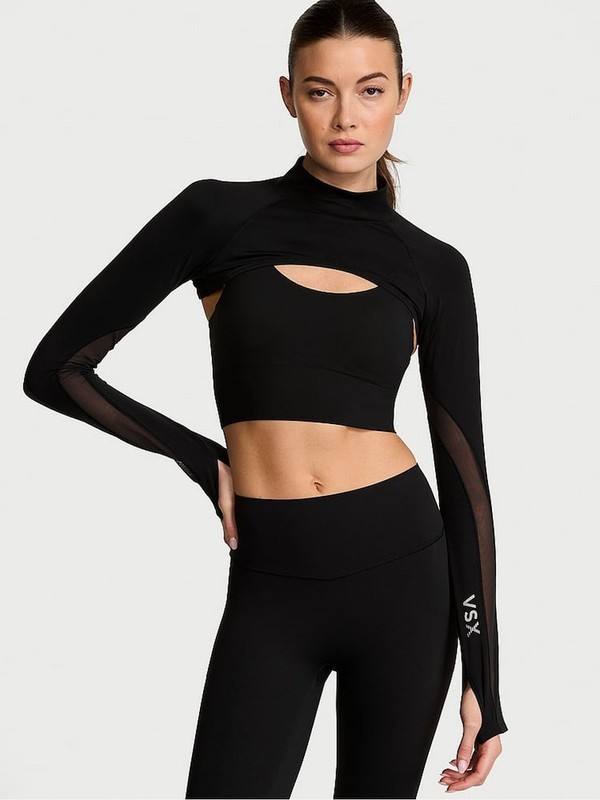 Black Victoria Secret VSX Activate™ Sheer Illusion Shrug Long Sleeve T Shirts | LQMJA5609