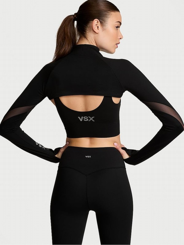 Black Victoria Secret VSX Activate™ Sheer Illusion Shrug Long Sleeve T Shirts | LQMJA5609