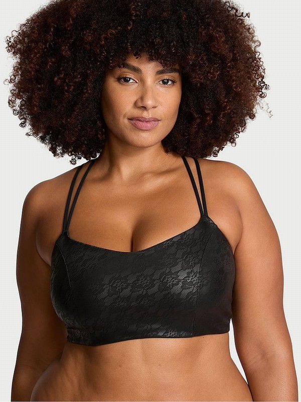 Black Victoria Secret VSX Elevate™ Lace Strappy Comfort Low Impact Bras | TDVAH4872