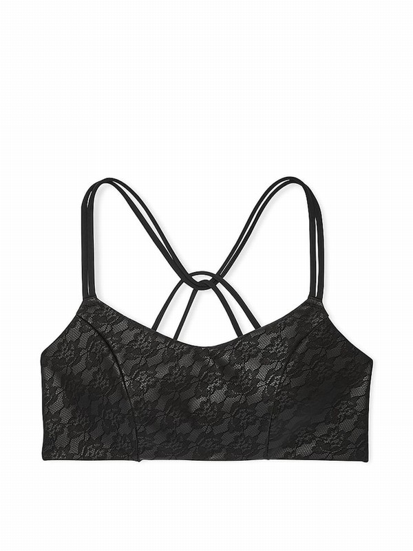 Black Victoria Secret VSX Elevate™ Lace Strappy Comfort Low Impact Bras | TDVAH4872