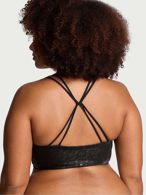 Black Victoria Secret VSX Elevate™ Lace Strappy Comfort Low Impact Sports Bra | MAXCF3162
