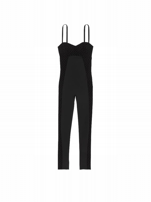 Black Victoria Secret VSX Elevate™ Logo Mesh Jumpsuit | EZTWP9385