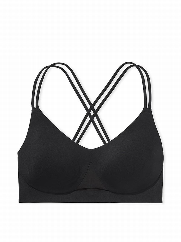 Black Victoria Secret VSX Elevate™ Strappy Comfort Low Impact Sports Bra | KHOZG5847