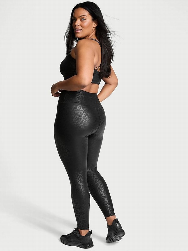 Black Victoria Secret VSX Lace Leather Leggings | DRXIO7452