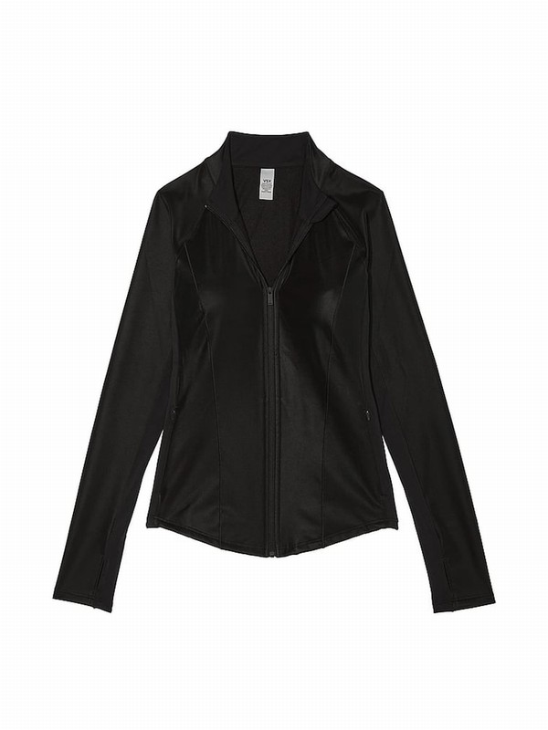 Black Victoria Secret VSX Leather Mix Full Zip Jackets | TIANP3289