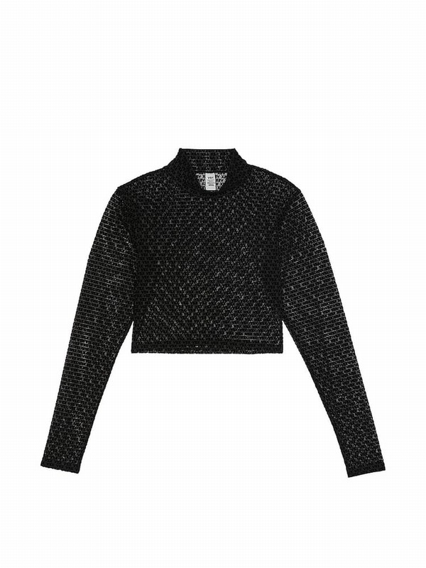 Black Victoria Secret VSX Logo Mesh Long Sleeve Crop Top Tops | SHZBD0546