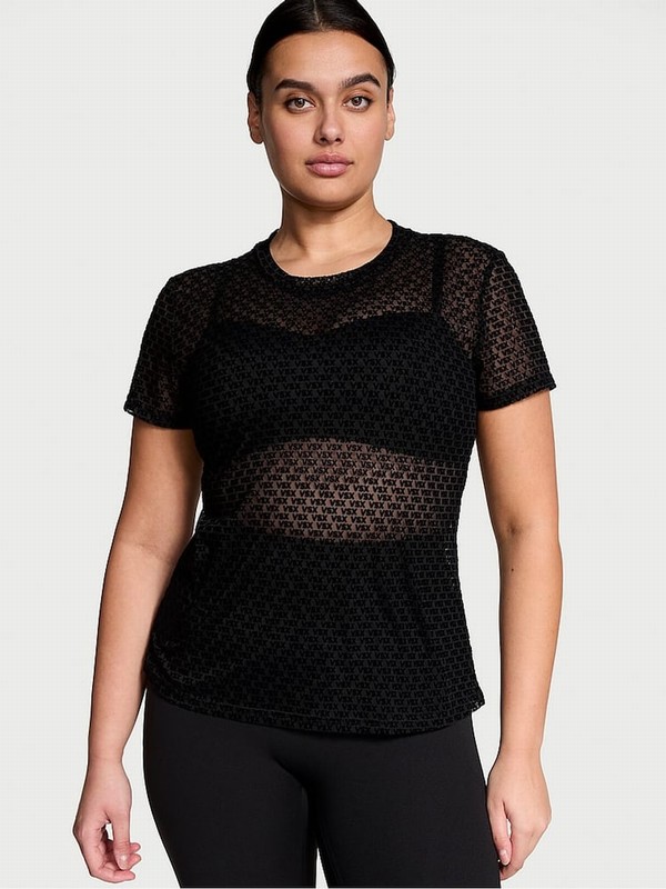 Black Victoria Secret VSX Logo Mesh T Shirts | SRTEB7925