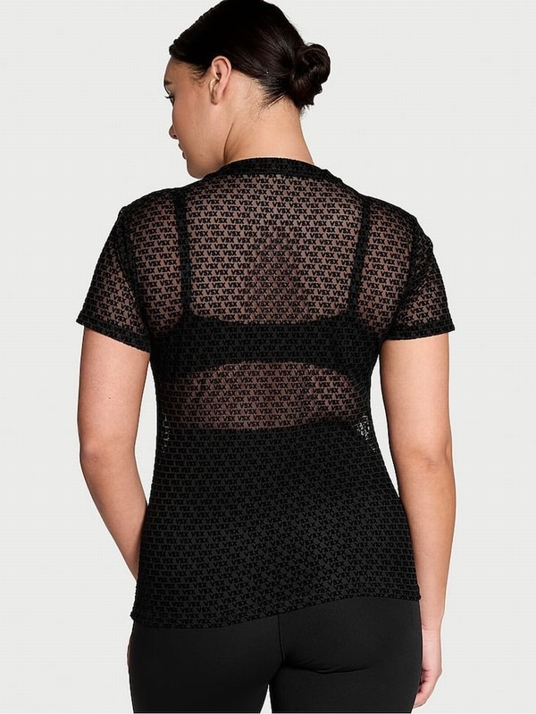 Black Victoria Secret VSX Logo Mesh T Shirts | SRTEB7925