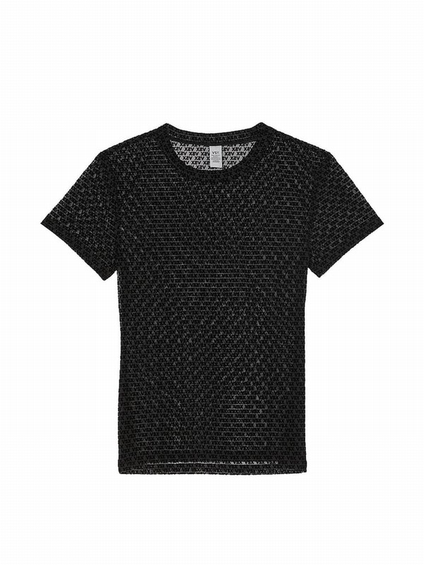 Black Victoria Secret VSX Logo Mesh T Shirts | SRTEB7925