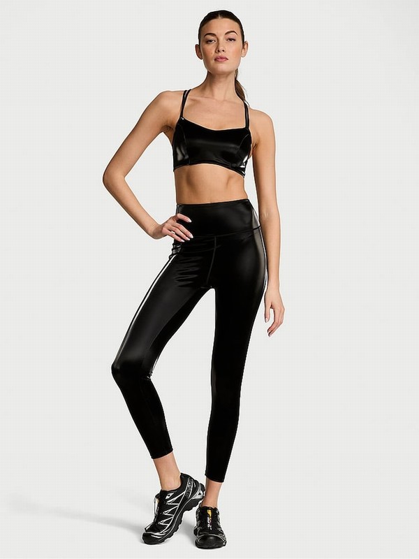 Black Victoria Secret VSX Matte Shine Activate Leggings | JVKRN6708