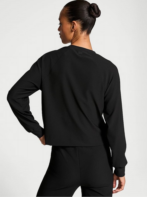 Black Victoria Secret VSX Rib Crew Neck Sweatshirts | XVJKI1936