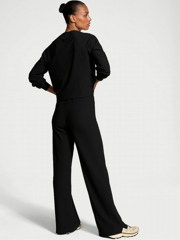 Black Victoria Secret VSX Rib Wide Leg Joggers | KBOWC7953
