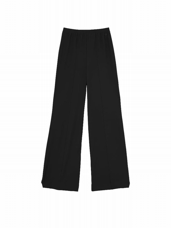 Black Victoria Secret VSX Rib Wide Leg Joggers | KBOWC7953