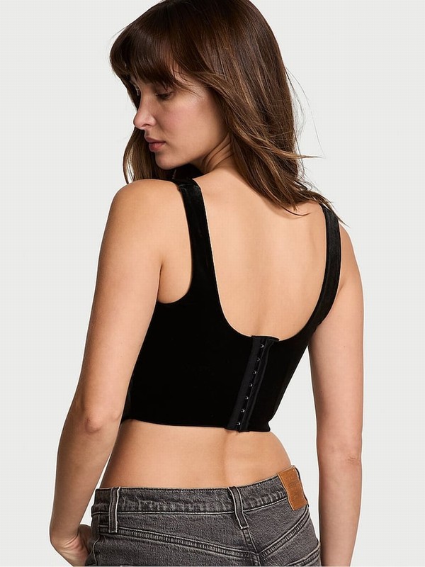 Black Victoria Secret Velvet Star Shine Corset Top Lingerie | LJNUZ3945