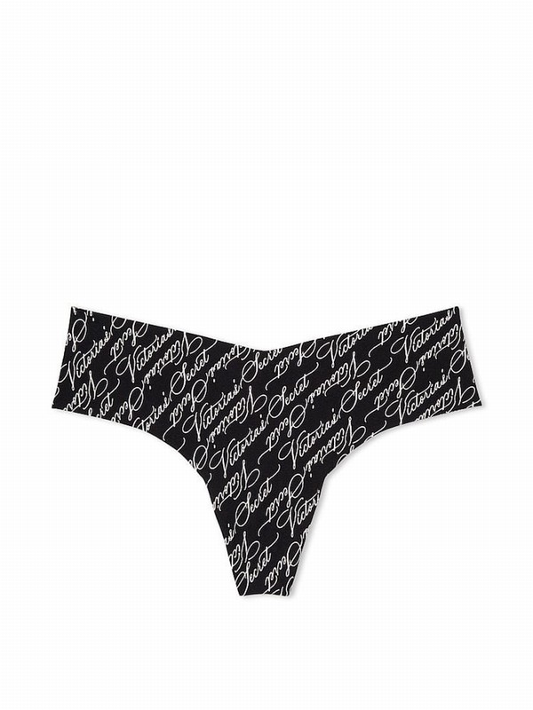 Black Victoria Secret Victoria Script Print Underwear | EIHDU7204