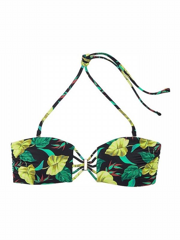 Black Victoria Secret Vintage Leaves Strapless Archive Bikini Top | EVYMQ0468