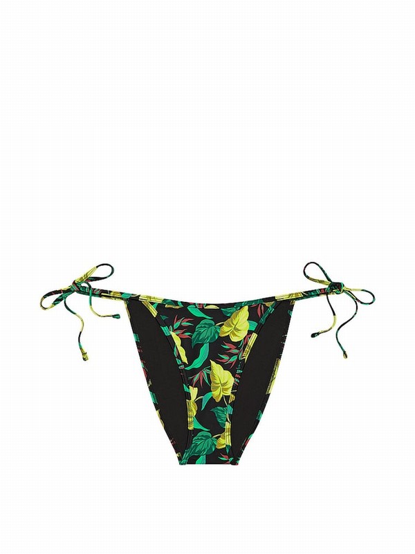 Black Victoria Secret Vintage Leaves Tie Side Archive Bikini Bottom | SULWD4982