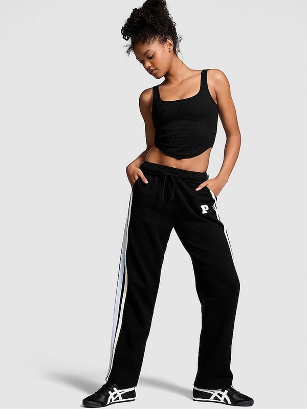 Black Victoria Secret Wide Leg Fleece Joggers | FCXOG8642