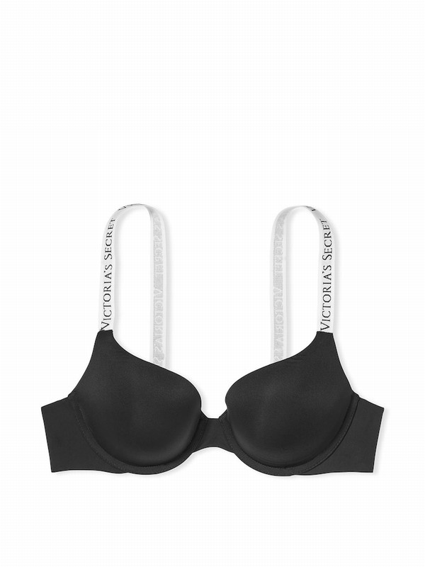 Black Victoria Secret Wide Logo Full Cup Push Up Bras | SOCNP0865