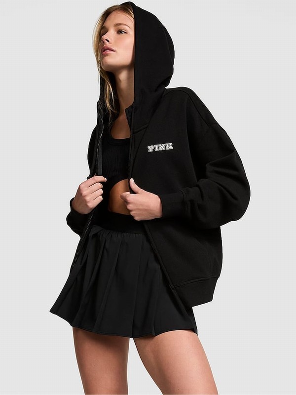 Black Victoria Secret Zip Up Fleece Hoodie | IHMJV3176