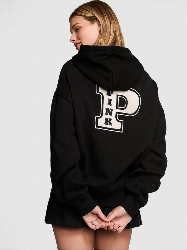 Black Victoria Secret Zip Up Fleece Hoodie | IHMJV3176